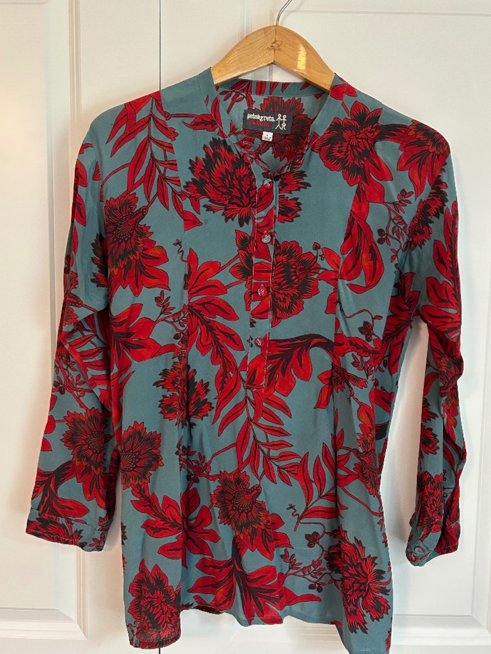 Pete & Greta by Johnny Was silk tunic red floral blue blouse
